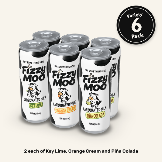 Fizzy Moo 6 Variety Pack: 2 cans each of Key Lime, Orange Cream and Piña Colada